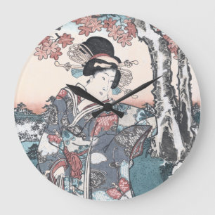 Grande Horloge Ronde Automne japonais Ukiyo-e Momijigari aucun himegimi