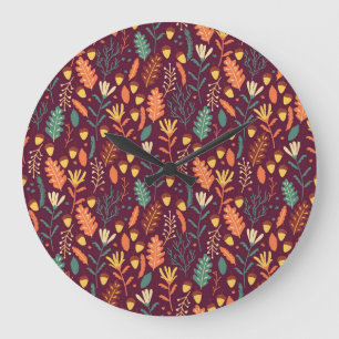 Grande Horloge Ronde Automne Motif Vintage rouge-orange