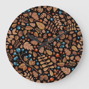 Grande Horloge Ronde Automne Plantes d'hiver : Motif Vintage
