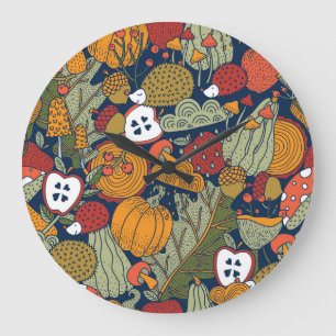 Grande Horloge Ronde Automne, pois, vintage, motif sans soudure.