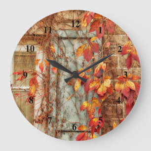 Grande Horloge Ronde Autumn Leaves Red Yellow