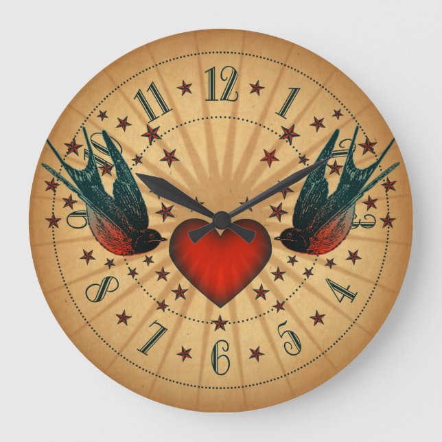 Grande Horloge Ronde Avales Et Étoiles Tatouage Art (Recto)