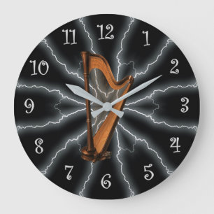 Grande Horloge Ronde Avant-Garde, Éclairage de la harpe 01 B, Noir/Arge