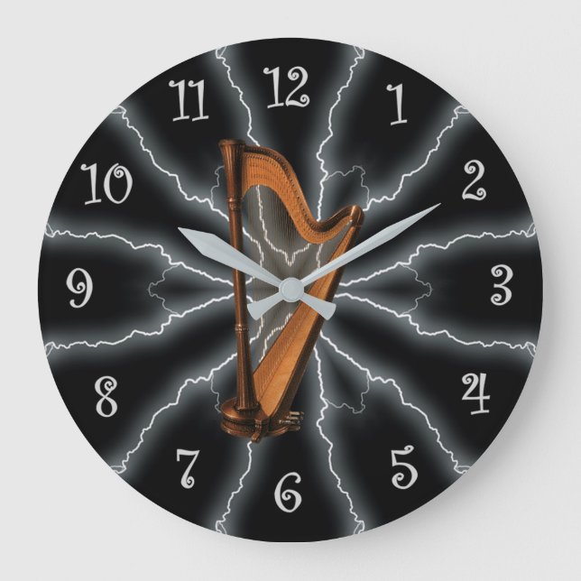 Grande Horloge Ronde Avant-Garde, Éclairage de la harpe 01 B, Noir/Arge (Recto)