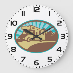 Grande Horloge Ronde Aventure de camping-car rétro montagne Soleil vint