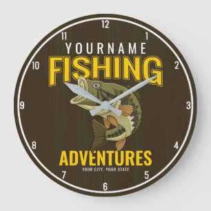Grande Horloge Ronde Aventures de pêche personnalisées Basse Pêcheur