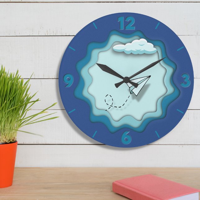 Grande Horloge Ronde Avion papier | Le voyage commence par un seul (Créateur téléchargé)
