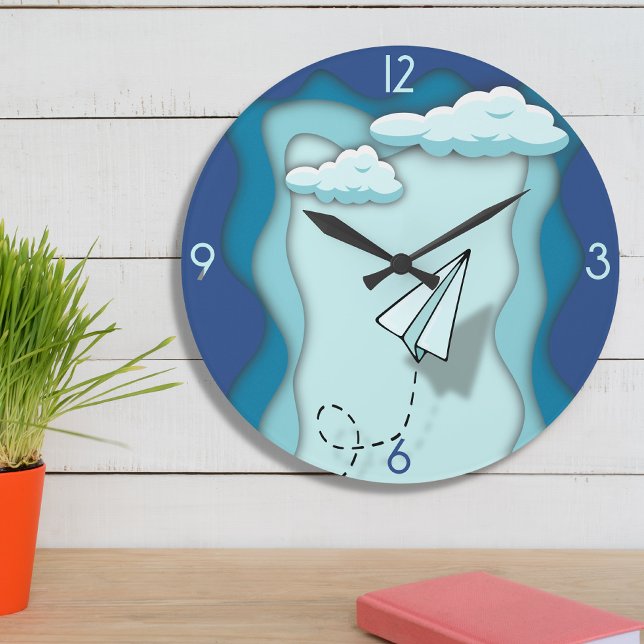 Grande Horloge Ronde Avion papier | Le voyage commence par un seul (Créateur téléchargé)