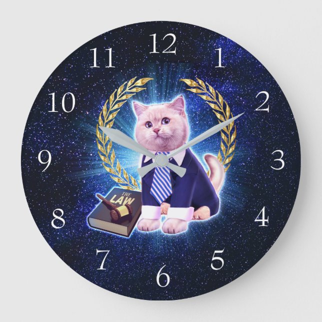 Grande Horloge Ronde Avocat de chat dans l'espace (Recto)