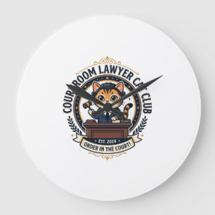 Grande Horloge Ronde Avocat de salle d'audience Chat Drôle Conception p