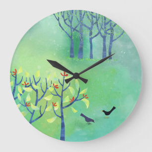 Grande Horloge Ronde Avril Paysage vert moderne Abstrait