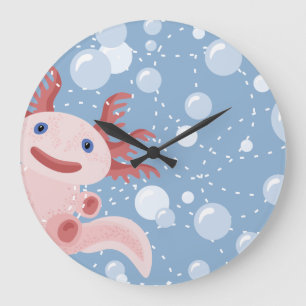 Grande Horloge Ronde Axolotl et les bulles Bold Vector Design