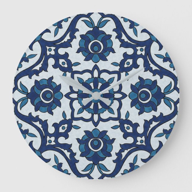 Grande Horloge Ronde Azulejos Floral Carrelage Motif (Recto)