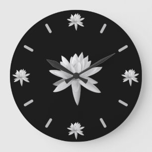 Grande Horloge Ronde B/W Lily Lotus Art Cool Unique tendance