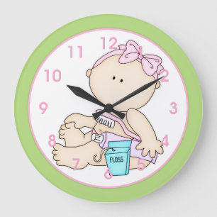 Grande Horloge Ronde Baby Girl avec brosse à dents et fermeture murale