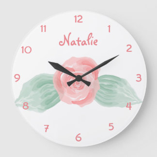 Grande Horloge Ronde Baby Girl Nursery Decor Rose Personnalisé