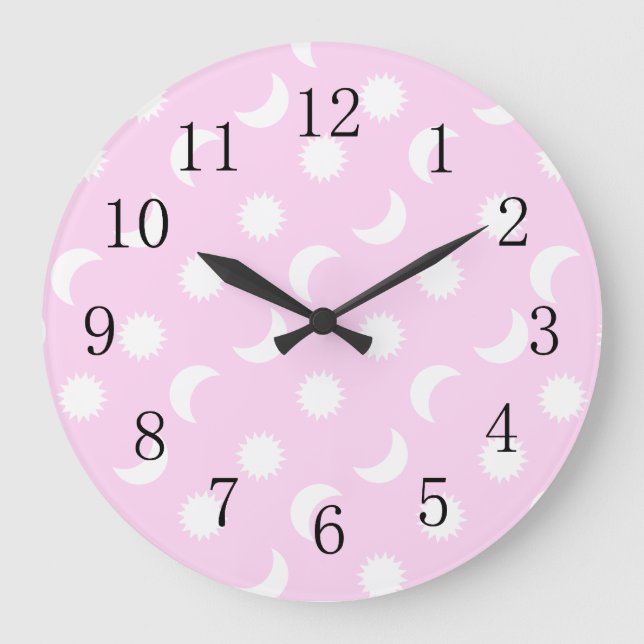 Grande Horloge Ronde Baby Girl Nursery Lowpriced Sun Moon Pink (Recto)