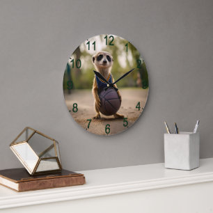 Grande Horloge Ronde Baby Meerkat Joueur de basket-ball,