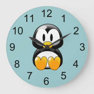 Grande Horloge Ronde Baby Penguin Animal Wall Clock