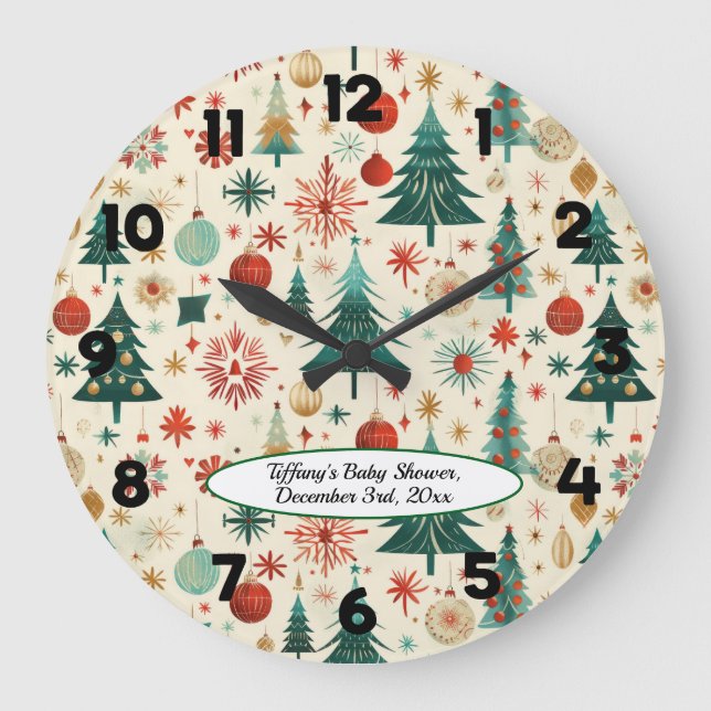 Grande Horloge Ronde Baby shower Motif d'hiver festif (Recto)