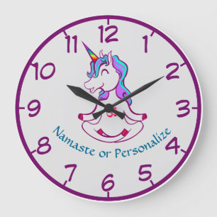 Grande Horloge Ronde Baby Unicorn Zen Yoga Meditation Lotus Purple Blue