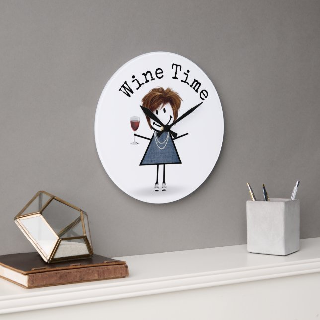 Grande Horloge Ronde Baguette Figure Girl Avec Verre À Vin (Bureau)