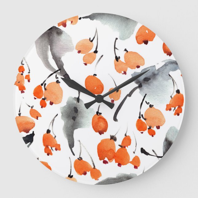 Grande Horloge Ronde Baies, aquarelle feuille, illustration d'encre, co (Recto)