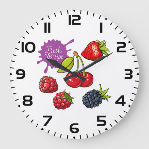 Grande Horloge Ronde Baies rouges fraîches et cerises