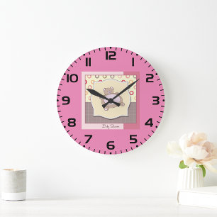 Grande Horloge Ronde Bain de bébé Ours en peluche avec Cercles Rétro