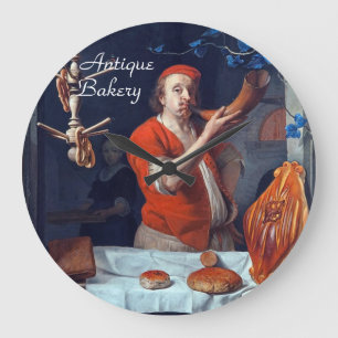 GRANDE HORLOGE RONDE BAKER À FOUR ANTIQUE, BOUTIQUE DE PAIN DE BAKERY