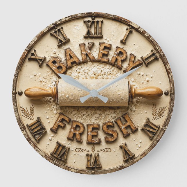 Grande Horloge Ronde Bakery Fresh Rustic Baking Kitchen Decor (Recto)