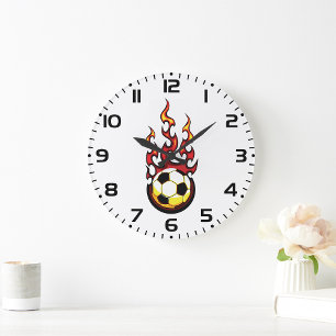 Grande Horloge Ronde Bal De Football En Feu