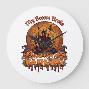 Grande Horloge Ronde Balai Brisé Ferme Halloween Sorcière Maison Hantée