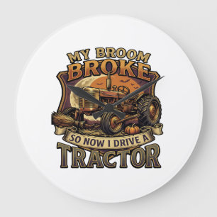 Grande Horloge Ronde Balai Cassa Tracteur Citrouille Lune