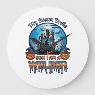 Grande Horloge Ronde Balai Soudure Cassée Sorcière Usine Citrouilles Ha