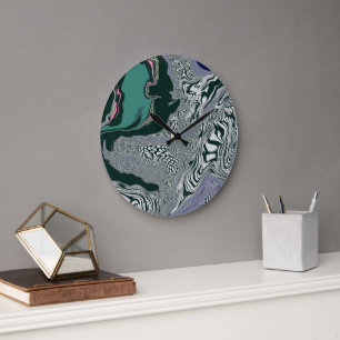 Grande Horloge Ronde Balayage en marbre psychédélique
