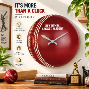 Grande Horloge Ronde Balle de cricket rouge de Test Match avec texte pe