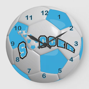 Grande Horloge Ronde Balle de foot Bleu bébé