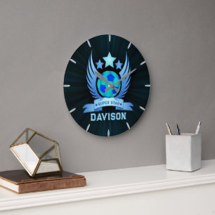 Grande Horloge Ronde Balle de Football Bleu Néon   Cadeaux Personnalisé