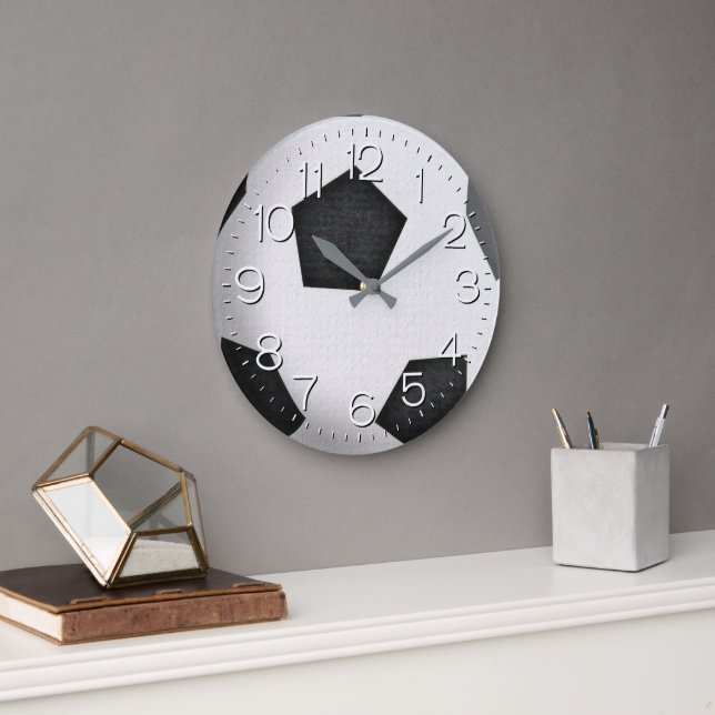 Grande Horloge Ronde Balle de football noir et blanc (Bureau)
