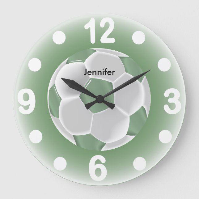 Grande Horloge Ronde Balle de football verte menthe et blanche (Recto)