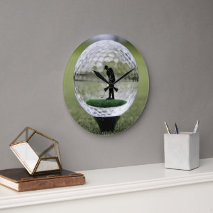 Grande Horloge Ronde Balle de golf en verre avec golfeur à l'intérieur,