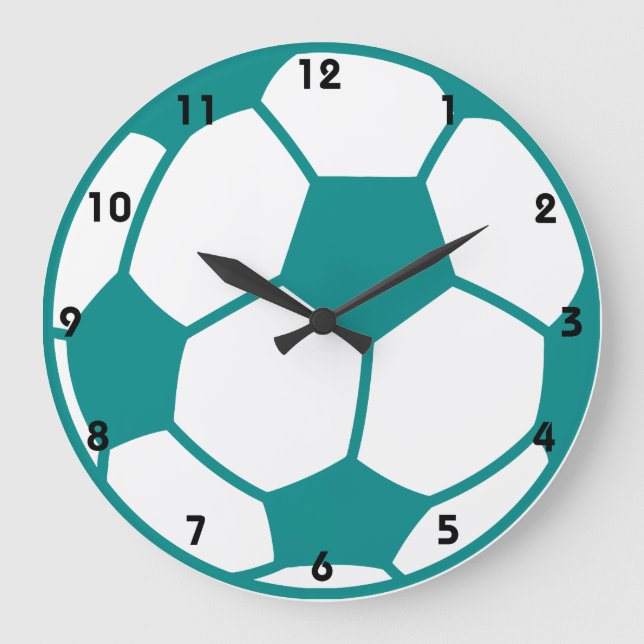 Grande Horloge Ronde Balle de soccer verte turquoise (Recto)