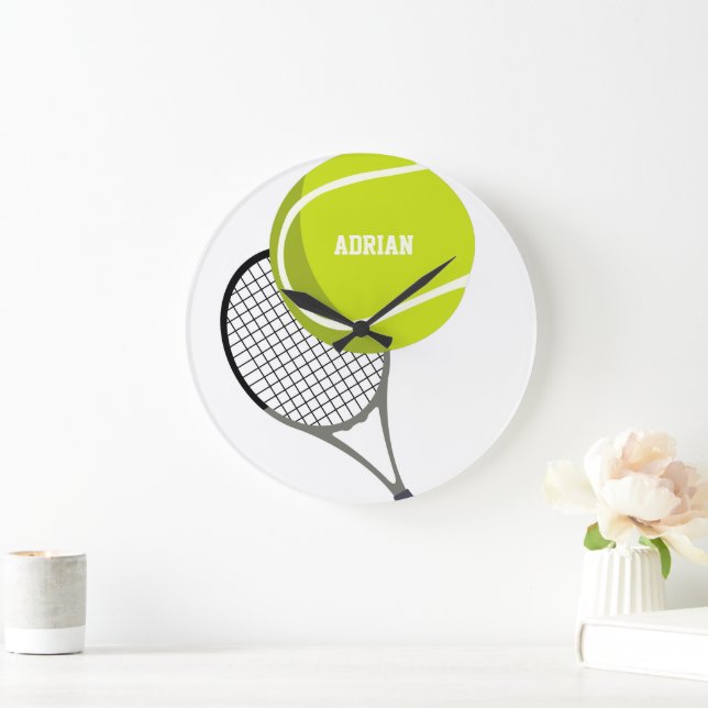 Grande Horloge Ronde Balle de Tennis & Raquette Racquet Personnalisé (Maison)