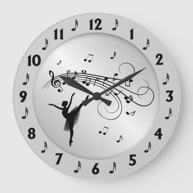 Grande Horloge Ronde Ballerina Dancing with Music Notes Argent (Recto)