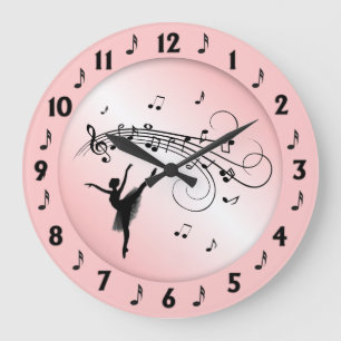 Grande Horloge Ronde Ballerina Dancing with Music Notes Rose