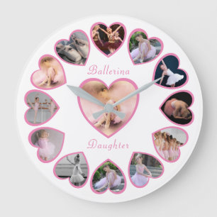 Grande Horloge Ronde Ballerina Pink White Photo Collage