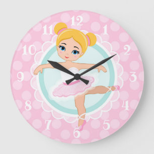 Grande Horloge Ronde Ballerine blonde - fille rose de danseur classique