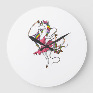 Grande Horloge Ronde Ballerine Licorne Arc-en-ciel Danseuse de Ballet F