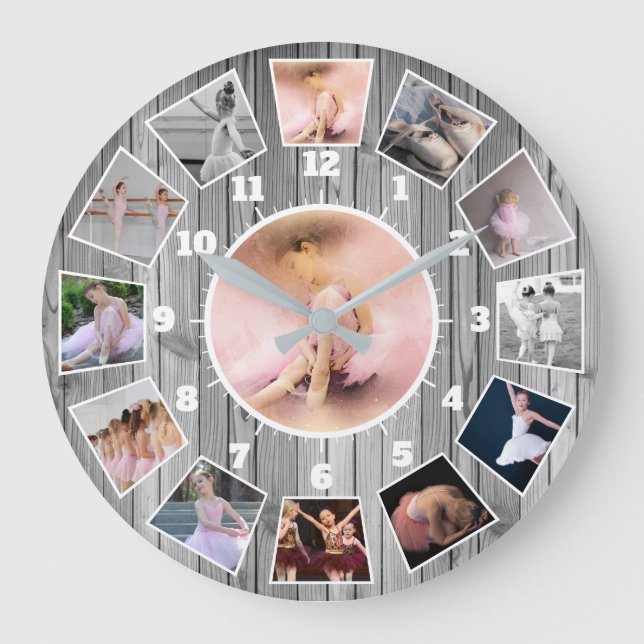 Grande Horloge Ronde Ballet élégant Gris et blanc Collage photo (Recto)